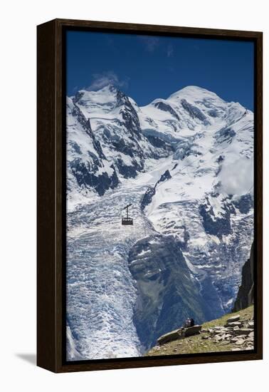 Cable Car in Front of Mt. Blanc from Mt. Brevent, Chamonix, Haute Savoie, Rhone Alpes, France-Jon Arnold-Framed Premier Image Canvas