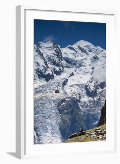 Cable Car in Front of Mt. Blanc from Mt. Brevent, Chamonix, Haute Savoie, Rhone Alpes, France-Jon Arnold-Framed Photographic Print