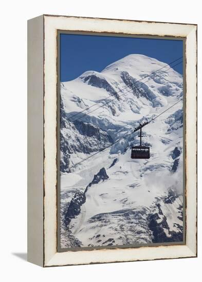 Cable Car in Front of Mt. Blanc from Mt. Brevent, Chamonix, Haute Savoie, Rhone Alpes, France-Jon Arnold-Framed Premier Image Canvas