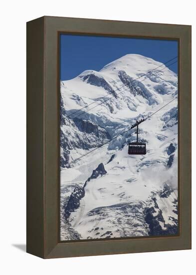 Cable Car in Front of Mt. Blanc from Mt. Brevent, Chamonix, Haute Savoie, Rhone Alpes, France-Jon Arnold-Framed Premier Image Canvas