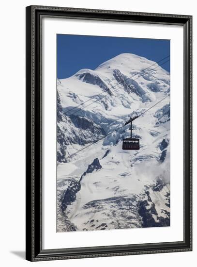 Cable Car in Front of Mt. Blanc from Mt. Brevent, Chamonix, Haute Savoie, Rhone Alpes, France-Jon Arnold-Framed Photographic Print