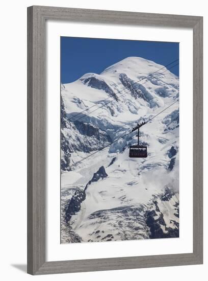 Cable Car in Front of Mt. Blanc from Mt. Brevent, Chamonix, Haute Savoie, Rhone Alpes, France-Jon Arnold-Framed Photographic Print