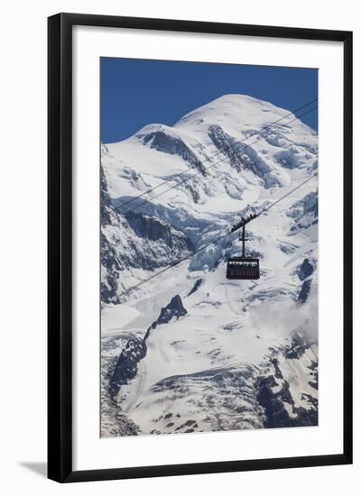 Cable Car in Front of Mt. Blanc from Mt. Brevent, Chamonix, Haute Savoie, Rhone Alpes, France-Jon Arnold-Framed Photographic Print