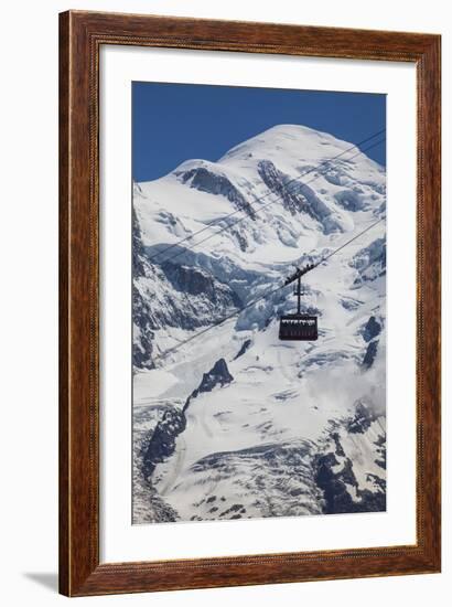 Cable Car in Front of Mt. Blanc from Mt. Brevent, Chamonix, Haute Savoie, Rhone Alpes, France-Jon Arnold-Framed Photographic Print