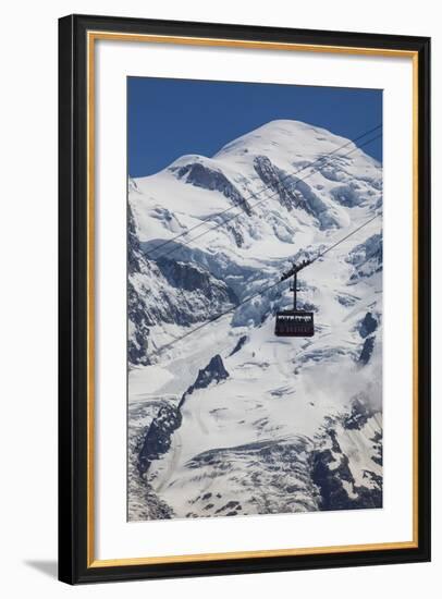 Cable Car in Front of Mt. Blanc from Mt. Brevent, Chamonix, Haute Savoie, Rhone Alpes, France-Jon Arnold-Framed Photographic Print