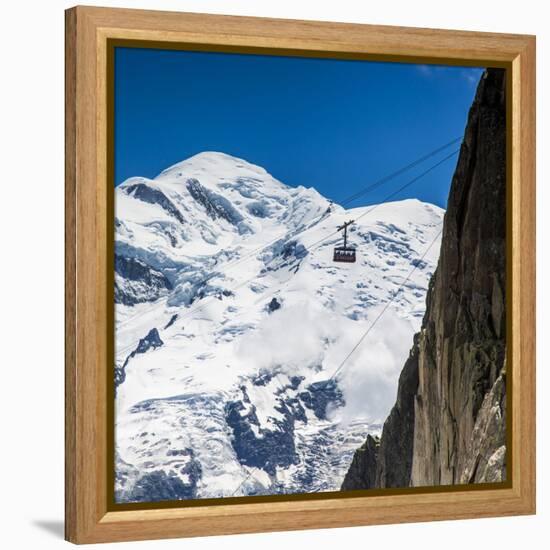 Cable Car in Front of Mt. Blanc from Mt. Brevent, Chamonix, Haute Savoie, Rhone Alpes, France-Jon Arnold-Framed Premier Image Canvas