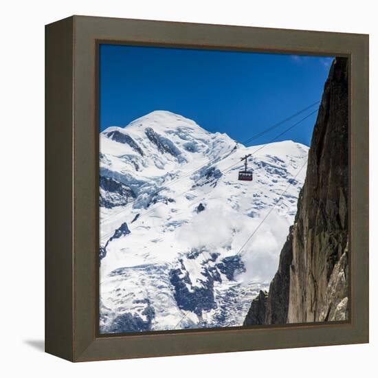 Cable Car in Front of Mt. Blanc from Mt. Brevent, Chamonix, Haute Savoie, Rhone Alpes, France-Jon Arnold-Framed Premier Image Canvas