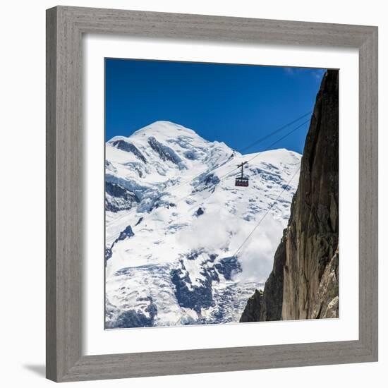 Cable Car in Front of Mt. Blanc from Mt. Brevent, Chamonix, Haute Savoie, Rhone Alpes, France-Jon Arnold-Framed Photographic Print