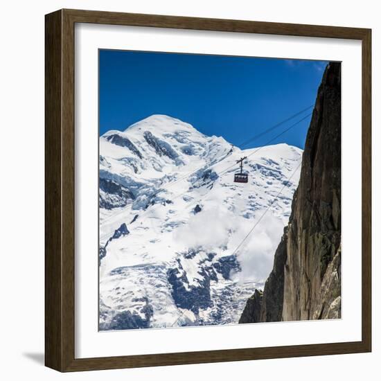 Cable Car in Front of Mt. Blanc from Mt. Brevent, Chamonix, Haute Savoie, Rhone Alpes, France-Jon Arnold-Framed Photographic Print