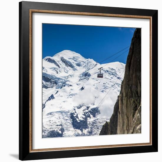 Cable Car in Front of Mt. Blanc from Mt. Brevent, Chamonix, Haute Savoie, Rhone Alpes, France-Jon Arnold-Framed Photographic Print