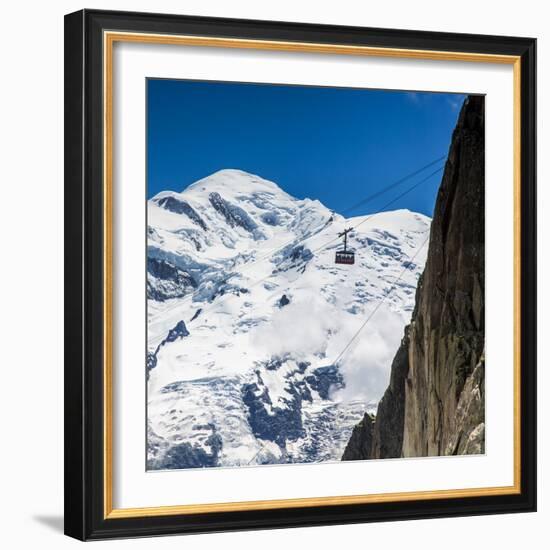 Cable Car in Front of Mt. Blanc from Mt. Brevent, Chamonix, Haute Savoie, Rhone Alpes, France-Jon Arnold-Framed Photographic Print