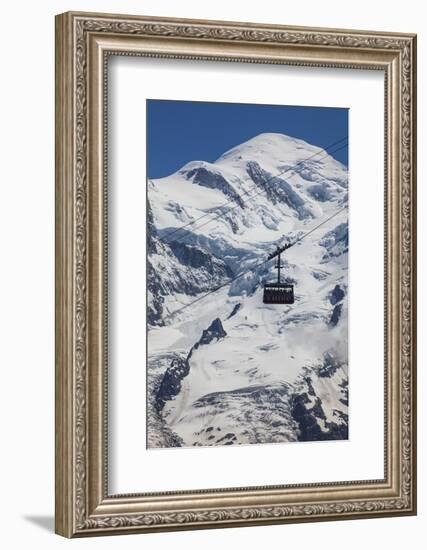 Cable Car in Front of Mt. Blanc from Mt. Brevent, Chamonix, Haute Savoie, Rhone Alpes, France-Jon Arnold-Framed Photographic Print