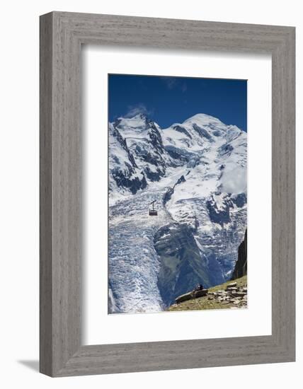 Cable Car in Front of Mt. Blanc from Mt. Brevent, Chamonix, Haute Savoie, Rhone Alpes, France-Jon Arnold-Framed Photographic Print