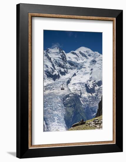 Cable Car in Front of Mt. Blanc from Mt. Brevent, Chamonix, Haute Savoie, Rhone Alpes, France-Jon Arnold-Framed Photographic Print