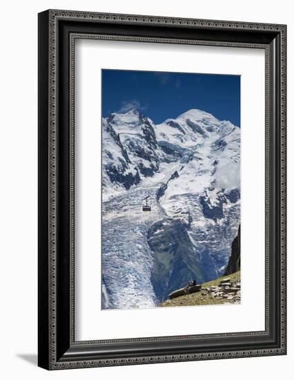 Cable Car in Front of Mt. Blanc from Mt. Brevent, Chamonix, Haute Savoie, Rhone Alpes, France-Jon Arnold-Framed Photographic Print