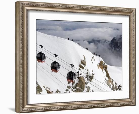 Cable Cars Approaching Aiguille Du Midi Summit, Chamonix-Mont-Blanc, French Alps, France, Europe-Richardson Peter-Framed Photographic Print