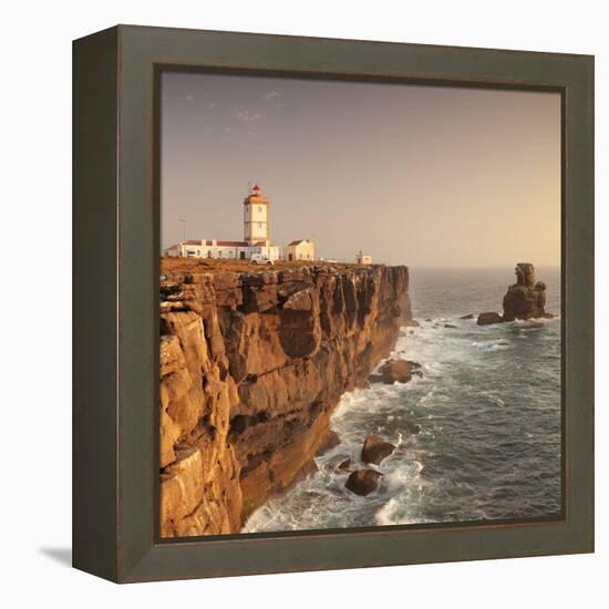 Cabo Carvoeiro lighthouse, Costa da Prata, Silver Coast, Peniche, Atlantic Ocean, Portugal, Europe-Markus Lange-Framed Premier Image Canvas