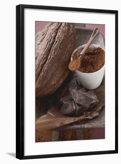 Cacao Fruit, Cocoa Powder and Chocolate-Foodcollection-Framed Photographic Print