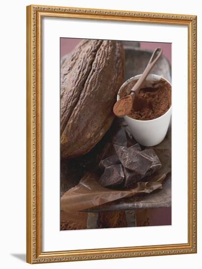 Cacao Fruit, Cocoa Powder and Chocolate-Foodcollection-Framed Photographic Print