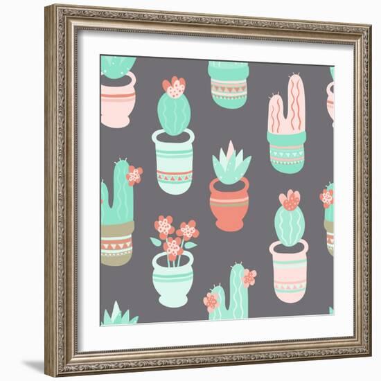 Cactus and Succulent Pattern-Musing Tree Design-Framed Art Print