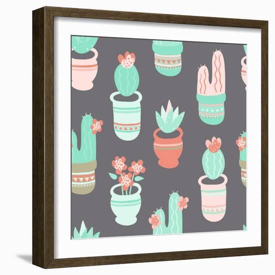 Cactus and Succulent Pattern-Musing Tree Design-Framed Art Print