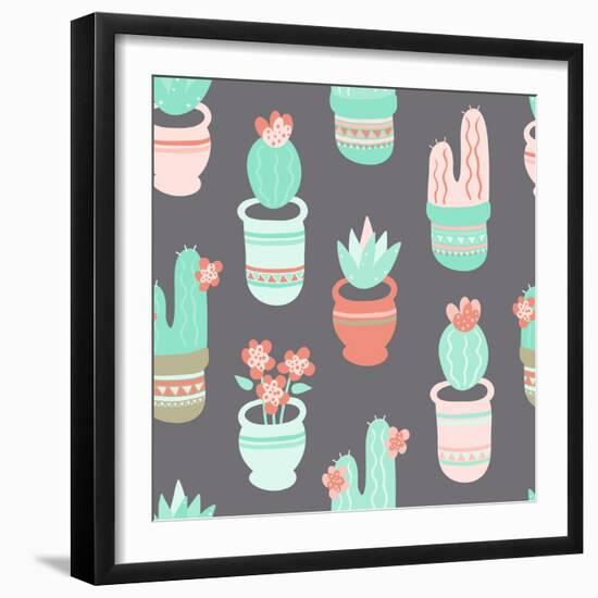 Cactus and Succulent Pattern-Musing Tree Design-Framed Art Print