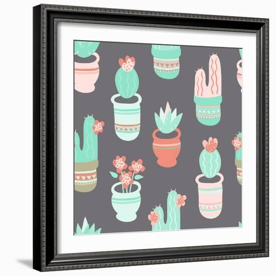 Cactus and Succulent Pattern-Musing Tree Design-Framed Art Print