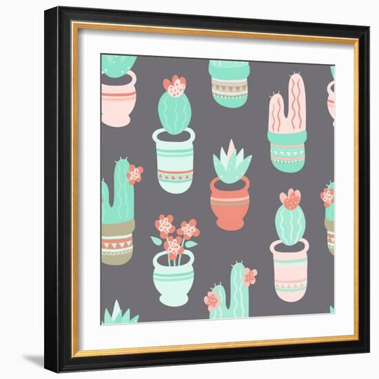 Cactus and Succulent Pattern-Musing Tree Design-Framed Art Print