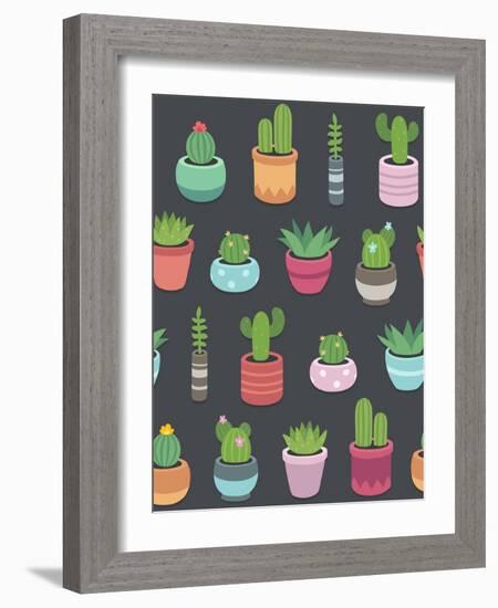 Cactus and Succulent Plants Seamless Pattern-Soodowoodo-Framed Art Print