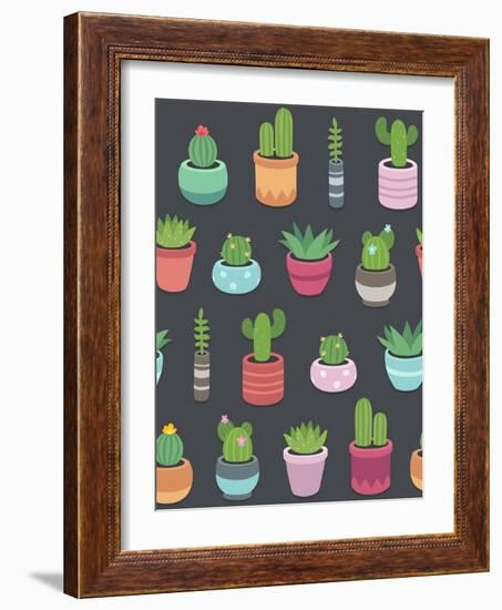 Cactus and Succulent Plants Seamless Pattern-Soodowoodo-Framed Art Print