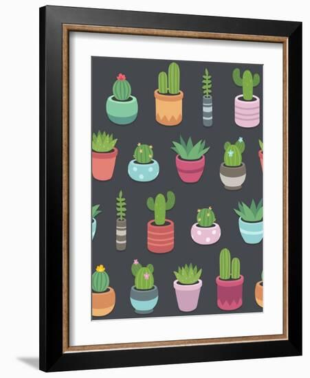 Cactus and Succulent Plants Seamless Pattern-Soodowoodo-Framed Art Print