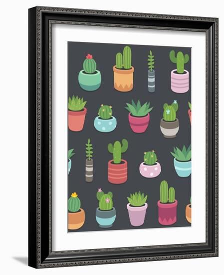 Cactus and Succulent Plants Seamless Pattern-Soodowoodo-Framed Art Print