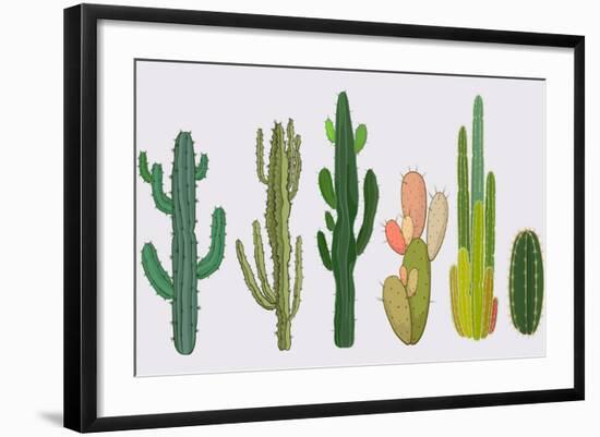 Cactus Collection in Vector Illustration-Roberto Chicano-Framed Giclee Print