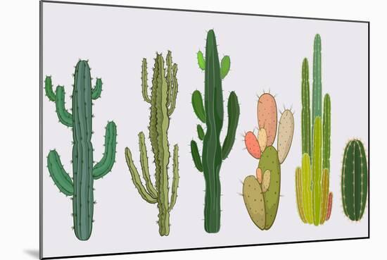 Cactus Collection in Vector Illustration-Roberto Chicano-Mounted Art Print