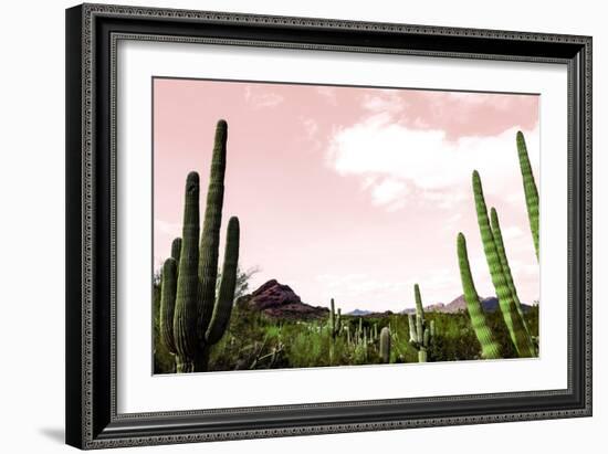 Cactus Landscape Under Pink Sky-Bill Carson Photography-Framed Art Print