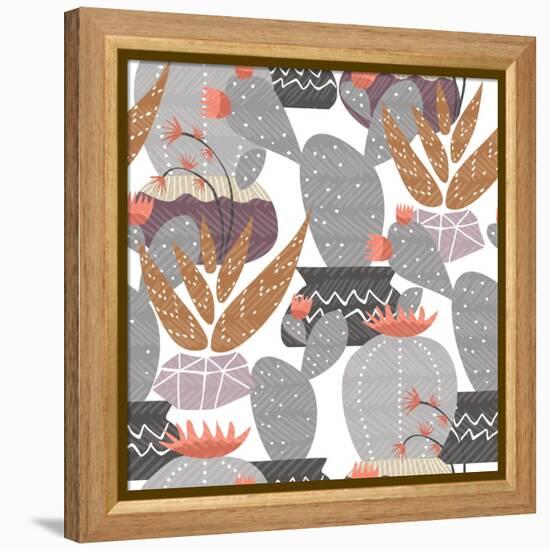 Cactus Plant Pattern - Colorful House Interior Mexican Plants-cienpies-Framed Stretched Canvas