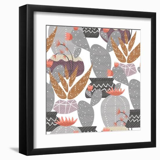 Cactus Plant Pattern - Colorful House Interior Mexican Plants-cienpies-Framed Art Print