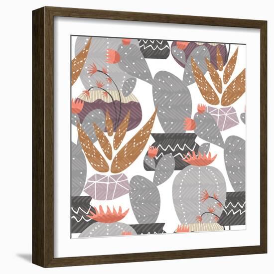 Cactus Plant Pattern - Colorful House Interior Mexican Plants-cienpies-Framed Art Print