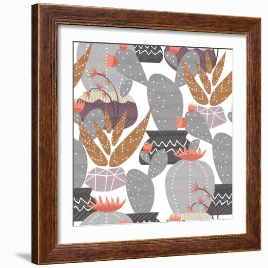 Cactus Plant Pattern - Colorful House Interior Mexican Plants-cienpies-Framed Art Print