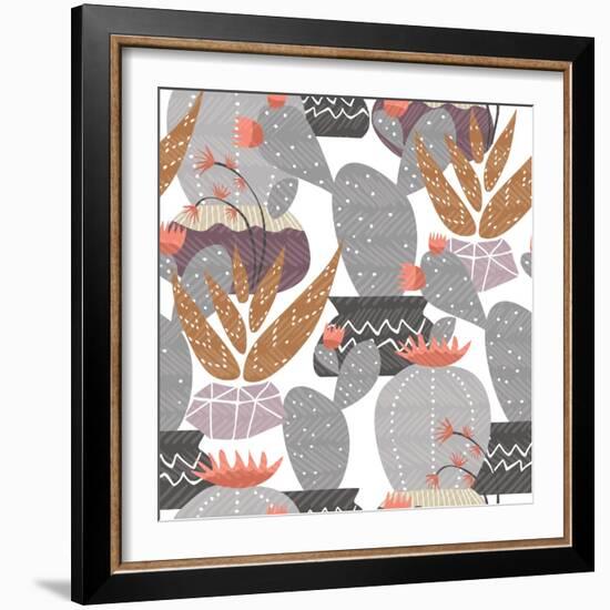 Cactus Plant Pattern - Colorful House Interior Mexican Plants-cienpies-Framed Art Print