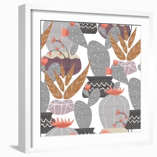 Cactus Plant Pattern - Colorful House Interior Mexican Plants-cienpies-Framed Art Print