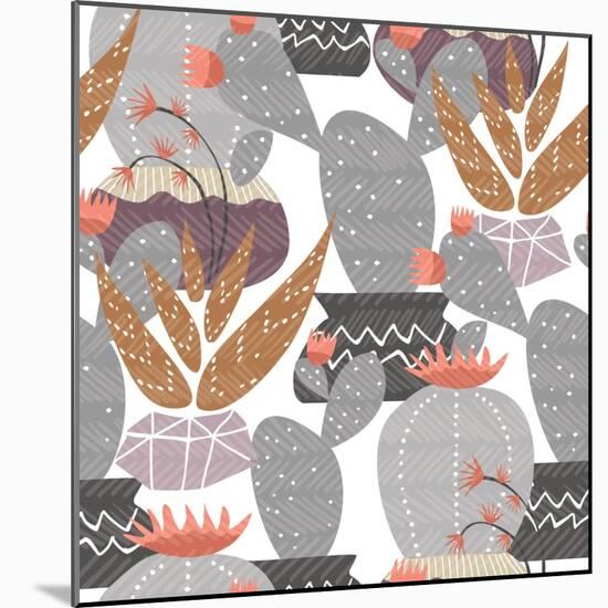 Cactus Plant Pattern - Colorful House Interior Mexican Plants-cienpies-Mounted Art Print