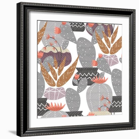 Cactus Plant Pattern - Colorful House Interior Mexican Plants-cienpies-Framed Art Print