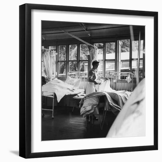 Cadet-Nurse Making a Bed at Queen Mary's Hospital Sidcup-null-Framed Photographic Print