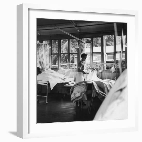 Cadet-Nurse Making a Bed at Queen Mary's Hospital Sidcup-null-Framed Photographic Print