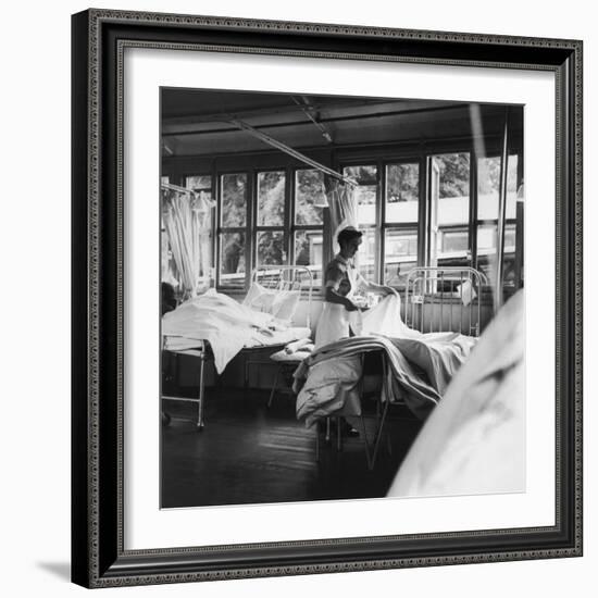 Cadet-Nurse Making a Bed at Queen Mary's Hospital Sidcup-null-Framed Photographic Print