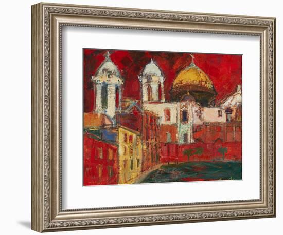 Cadiz Cathedral and Buildings, Red Sky ( Oil on Canvas)-Ann Oram-Framed Giclee Print