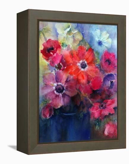 Caen Anemones in a Blue Jug-Karen Armitage-Framed Premier Image Canvas