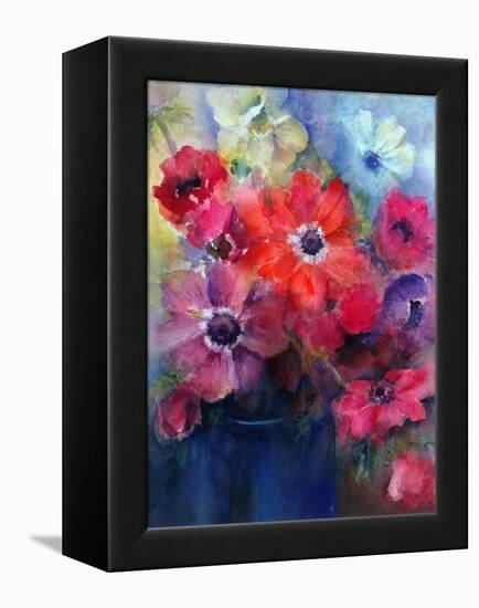 Caen Anemones in a Blue Jug-Karen Armitage-Framed Premier Image Canvas