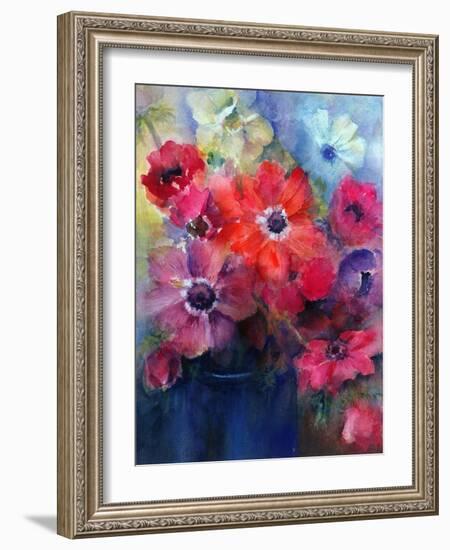 Caen Anemones in a Blue Jug-Karen Armitage-Framed Giclee Print